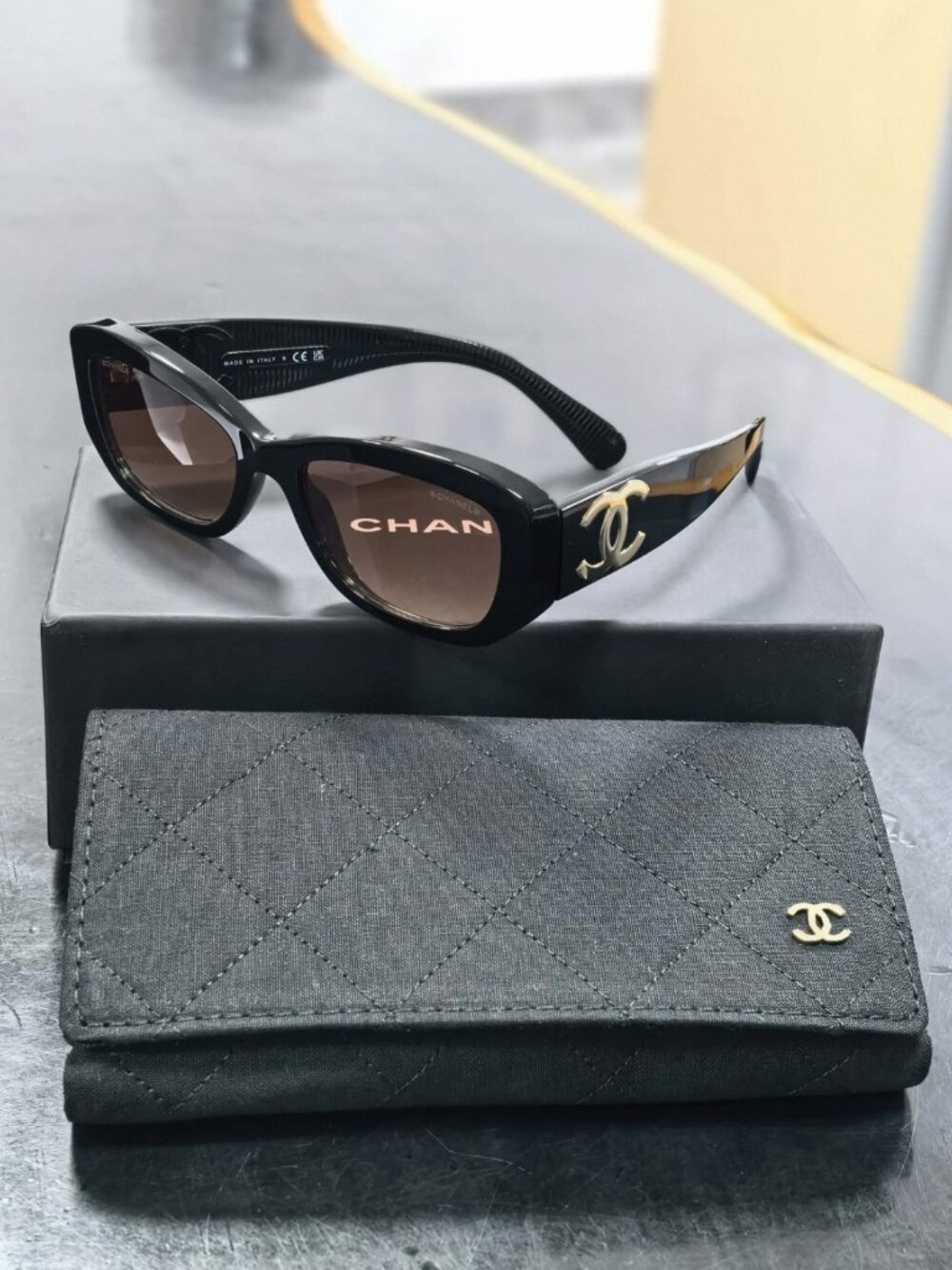CHANEL 5493-A Black Rectangle Sunglasses – with Original Case & Box